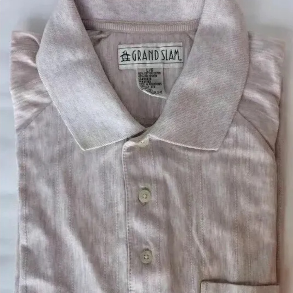 VTG Grand Slam Penguin Men Shirt Shorts Sleeve Beige Large Cotton Blend